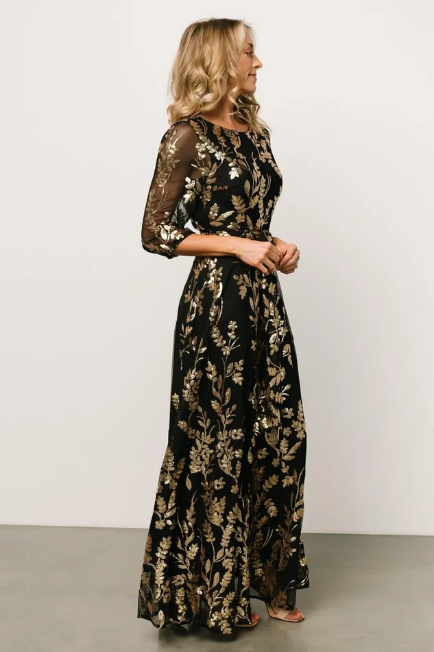 Women Embellished Sequin Baltic Born Destiny Sequin Maxi Dress Black Gold Women Embellished Sequin Baltic Born Destiny Sequin Maxi Dress Black Gold