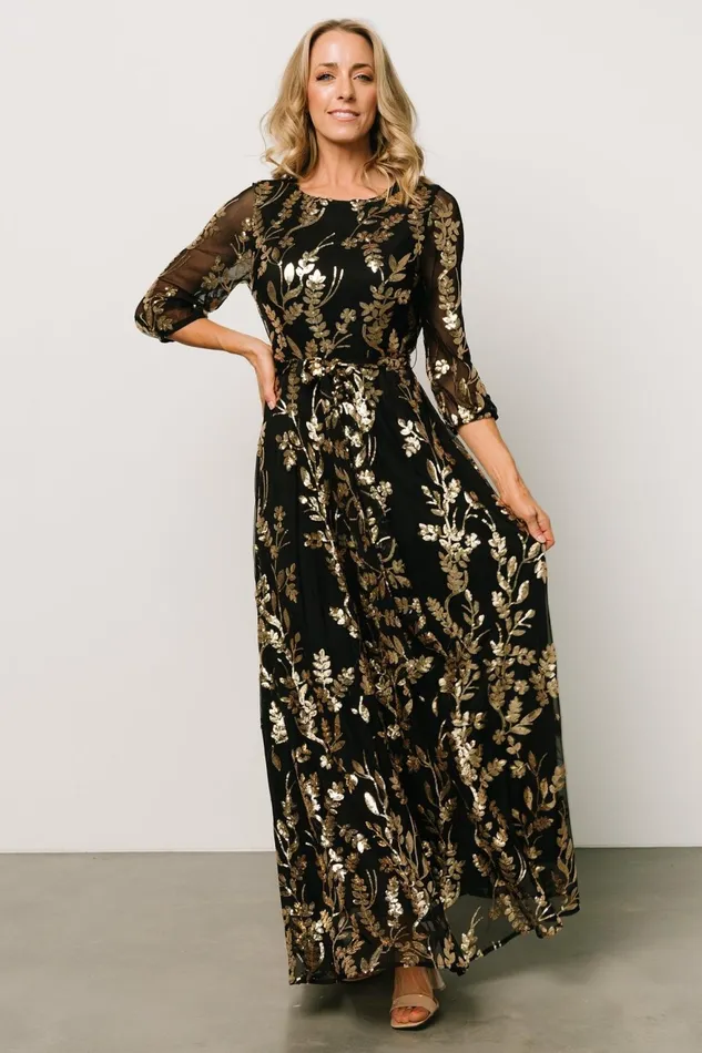 Women Embellished Sequin Baltic Born Destiny Sequin Maxi Dress Black Gold Women Embellished Sequin Baltic Born Destiny Sequin Maxi Dress Black Gold