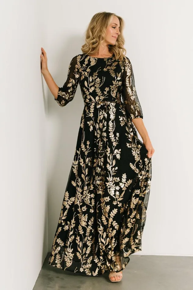 Women Embellished Sequin Baltic Born Destiny Sequin Maxi Dress Black Gold Women Embellished Sequin Baltic Born Destiny Sequin Maxi Dress Black Gold