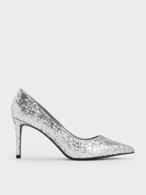 Women Emmy Glittered PointedToe Pumps 8211 Silver CHARLES and KEITH Pumps