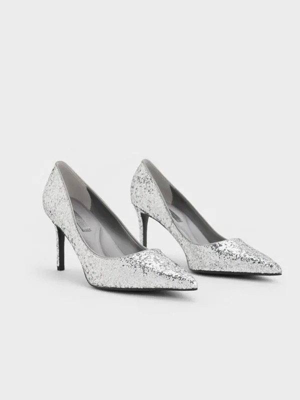 Women Emmy Glittered PointedToe Pumps 8211 Silver CHARLES and KEITH Pumps