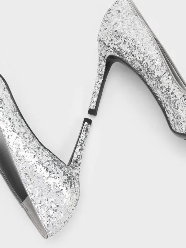 Women Emmy Glittered PointedToe Pumps 8211 Silver CHARLES and KEITH Pumps