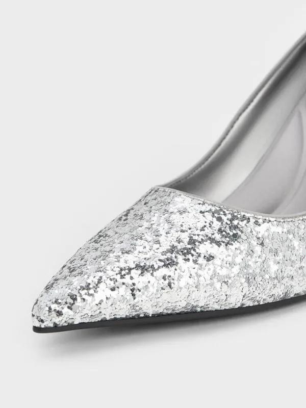 Women Emmy Glittered PointedToe Pumps 8211 Silver CHARLES and KEITH Pumps