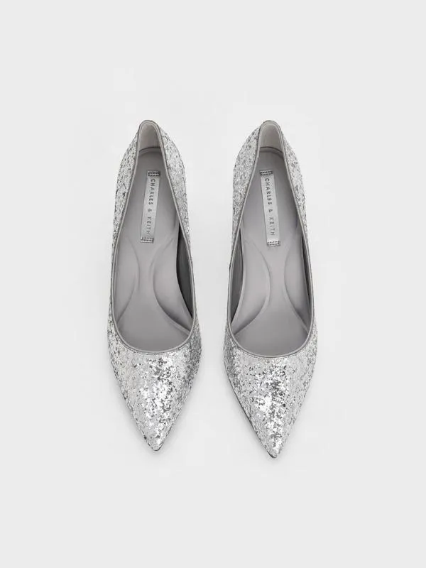 Women Emmy Glittered PointedToe Pumps 8211 Silver CHARLES and KEITH Pumps