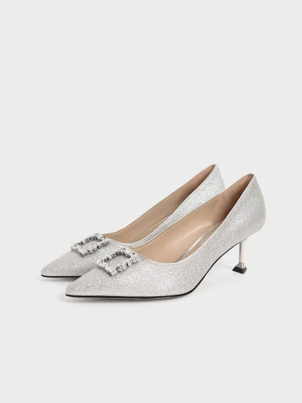 Women Ever Glittered GemEmbellished Kitten Heel Pumps 8211 Silver CHARLES and KEITH Heels Women Ever Glittered GemEmbellished Kitten Heel Pumps 8211 Silver CHARLES and KEITH Heels