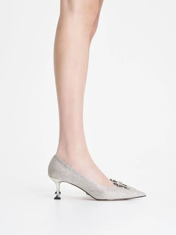 Women Ever Glittered GemEmbellished Kitten Heel Pumps 8211 Silver CHARLES and KEITH Heels Women Ever Glittered GemEmbellished Kitten Heel Pumps 8211 Silver CHARLES and KEITH Heels