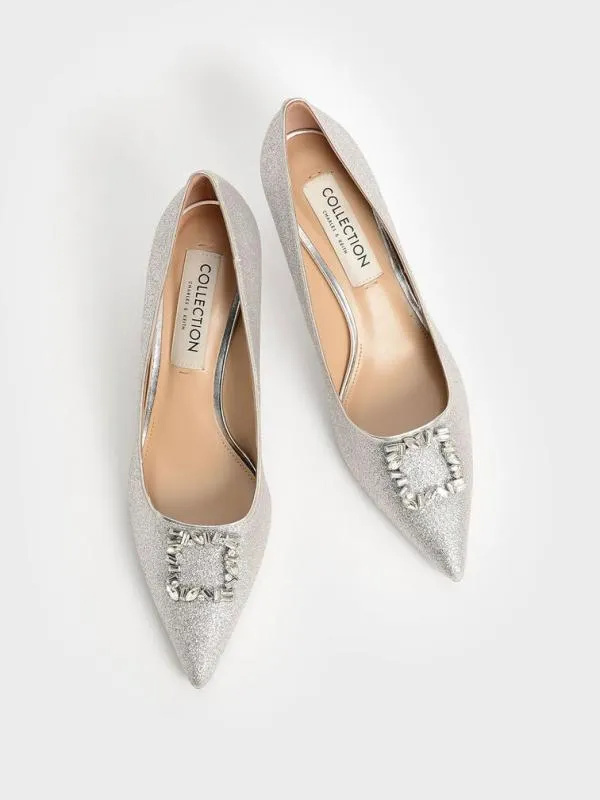 Women Ever Glittered GemEmbellished Kitten Heel Pumps 8211 Silver CHARLES and KEITH Heels Women Ever Glittered GemEmbellished Kitten Heel Pumps 8211 Silver CHARLES and KEITH Heels