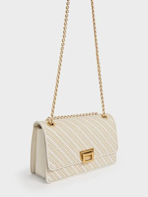 Women Everline Woven BraidedStrap Shoulder Bag 8211 White CHARLES and KEITH Shoulder Bags