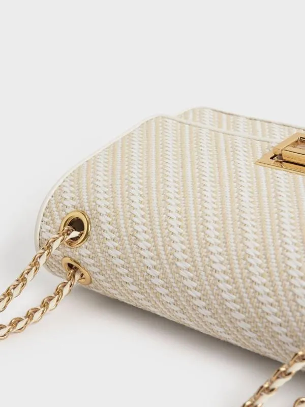 Women Everline Woven BraidedStrap Shoulder Bag 8211 White CHARLES and KEITH Shoulder Bags