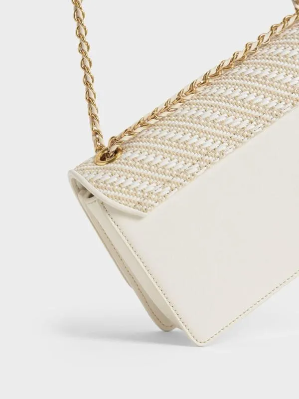 Women Everline Woven BraidedStrap Shoulder Bag 8211 White CHARLES and KEITH Shoulder Bags