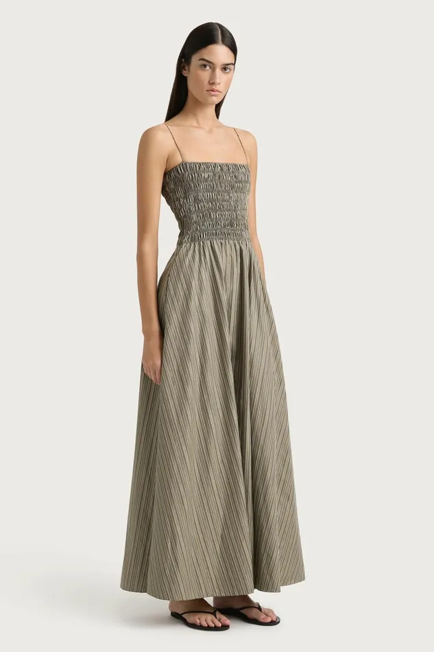 Women Faithfull The Brand Dresses Lida Maxi Dress Khaki Stripe