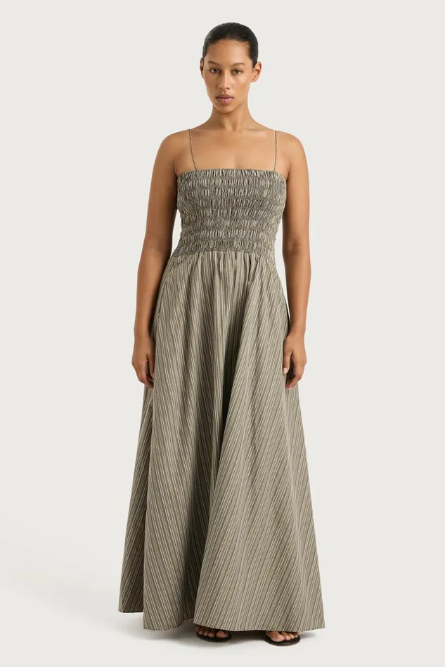 Women Faithfull The Brand Dresses Lida Maxi Dress Khaki Stripe