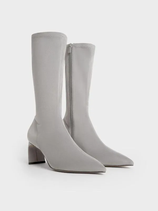 Women Faux Suede BladeHeel PointedToe Calf Boots 8211 Grey CHARLES and KEITH Boots