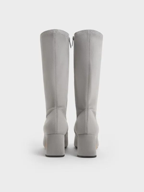 Women Faux Suede BladeHeel PointedToe Calf Boots 8211 Grey CHARLES and KEITH Boots
