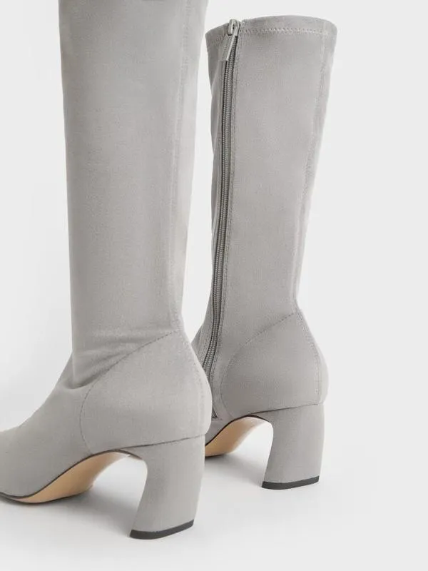 Women Faux Suede BladeHeel PointedToe Calf Boots 8211 Grey CHARLES and KEITH Boots