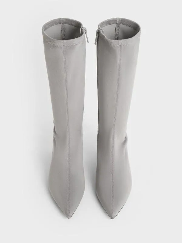 Women Faux Suede BladeHeel PointedToe Calf Boots 8211 Grey CHARLES and KEITH Boots