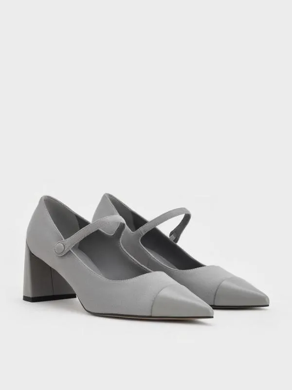 Women Faux Suede CapToe Pointed Mary Jane Pumps 8211 Grey CHARLES and KEITH Heels