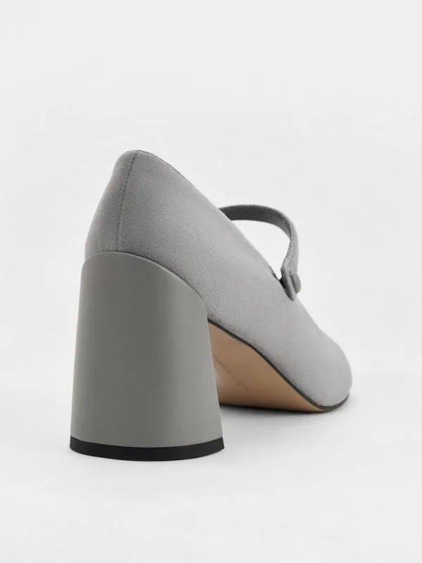 Women Faux Suede CapToe Pointed Mary Jane Pumps 8211 Grey CHARLES and KEITH Heels