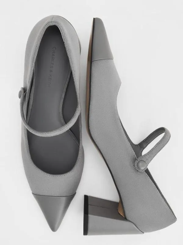Women Faux Suede CapToe Pointed Mary Jane Pumps 8211 Grey CHARLES and KEITH Heels