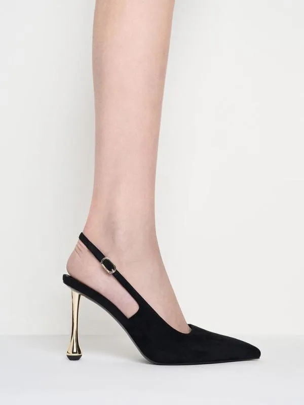 Women Faux Suede SculpturalHeel PointedToe Pumps 8211 Black Textured CHARLES and KEITH Heels