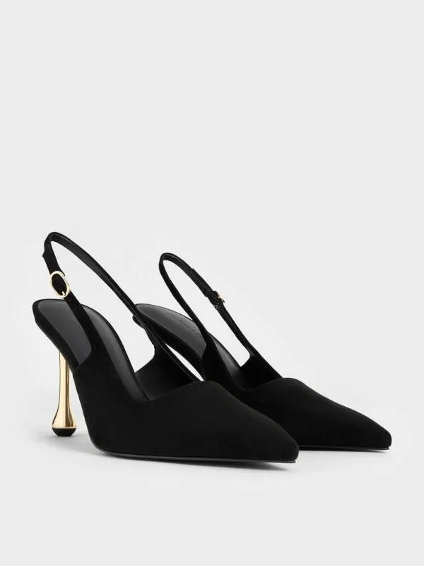 Women Faux Suede SculpturalHeel PointedToe Pumps 8211 Black Textured CHARLES and KEITH Heels