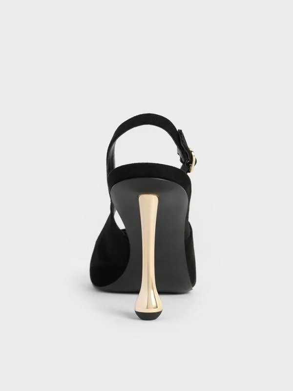 Women Faux Suede SculpturalHeel PointedToe Pumps 8211 Black Textured CHARLES and KEITH Heels