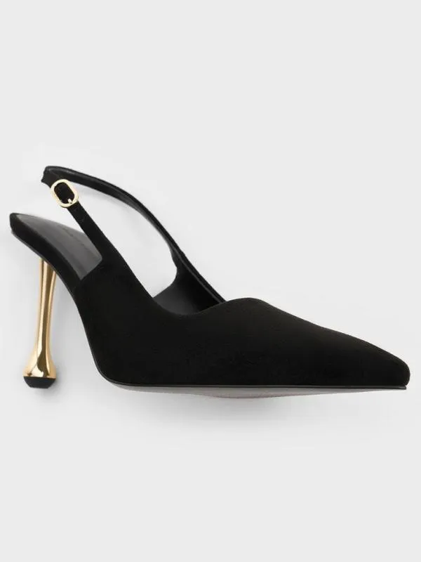 Women Faux Suede SculpturalHeel PointedToe Pumps 8211 Black Textured CHARLES and KEITH Heels