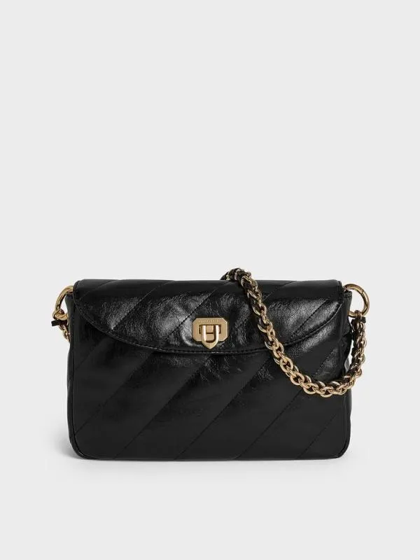 Women Fawn Panelled Front Flap ChainHandle Bag 8211 Black CHARLES and KEITH Shoulder Bags Women Fawn Panelled Front Flap ChainHandle Bag 8211 Black CHARLES and KEITH Shoulder Bags