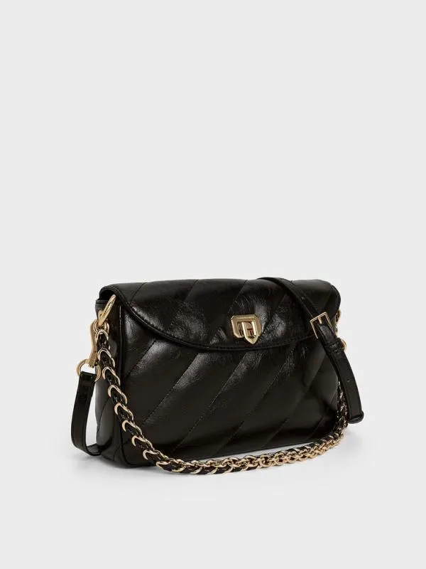 Women Fawn Panelled Front Flap ChainHandle Bag 8211 Black CHARLES and KEITH Shoulder Bags