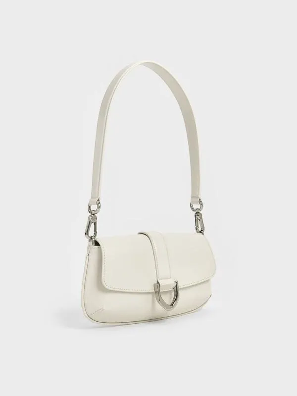 Women Gabine Leather Elongated Shoulder Bag 8211 White CHARLES and KEITH Crossbody Bags