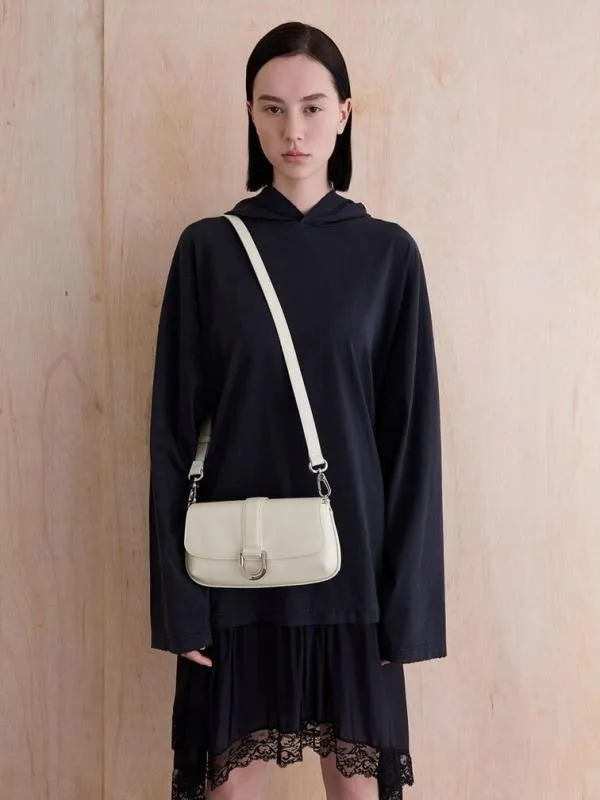 Women Gabine Leather Elongated Shoulder Bag 8211 White CHARLES and KEITH Crossbody Bags