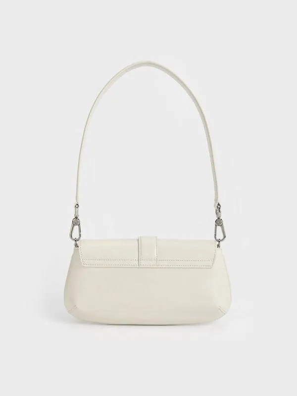 Women Gabine Leather Elongated Shoulder Bag 8211 White CHARLES and KEITH Crossbody Bags