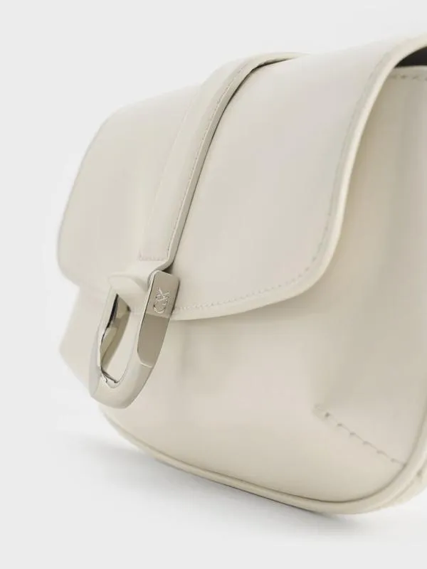 Women Gabine Leather Elongated Shoulder Bag 8211 White CHARLES and KEITH Crossbody Bags