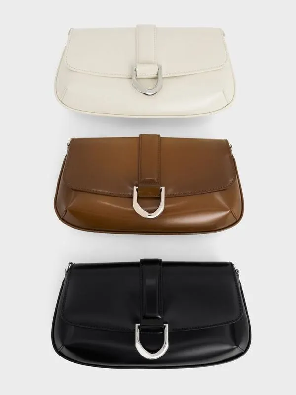 Women Gabine Leather Elongated Shoulder Bag 8211 White CHARLES and KEITH Crossbody Bags
