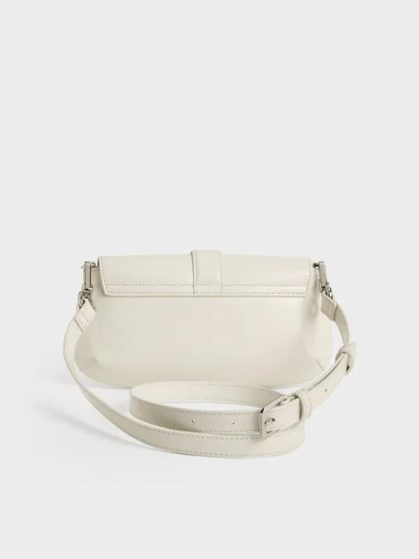 Women Gabine Leather Elongated Shoulder Bag 8211 White CHARLES and KEITH Crossbody Bags