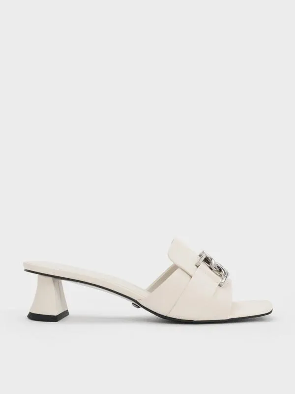 Women Gabine Leather Heeled Mules 8211 Chalk CHARLES and KEITH Mules