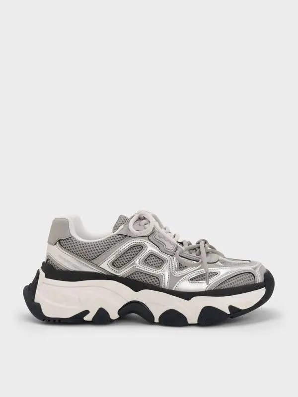 Women Gaskell Metallic Mesh Chunky Sneakers 8211 Grey CHARLES and KEITH Sneakers Women Gaskell Metallic Mesh Chunky Sneakers 8211 Grey CHARLES and KEITH Sneakers