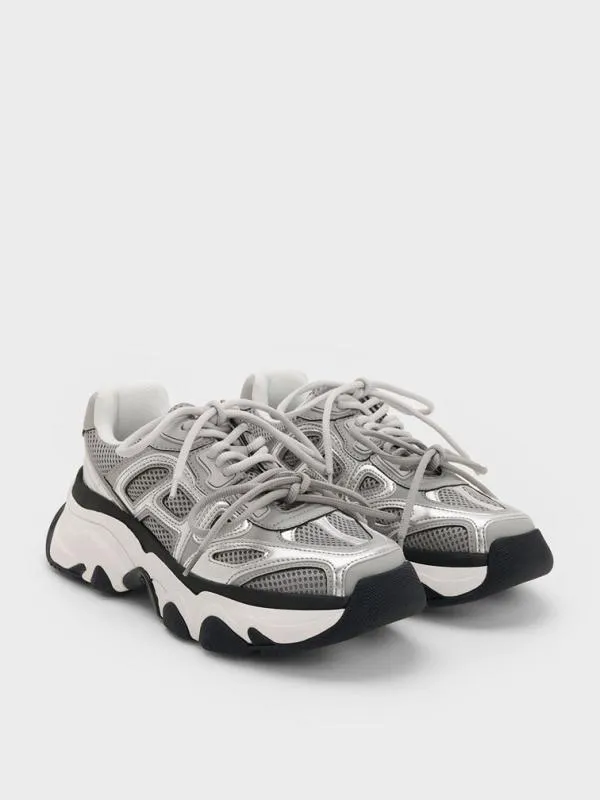 Women Gaskell Metallic Mesh Chunky Sneakers 8211 Grey CHARLES and KEITH Sneakers