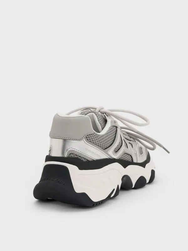 Women Gaskell Metallic Mesh Chunky Sneakers 8211 Grey CHARLES and KEITH Sneakers