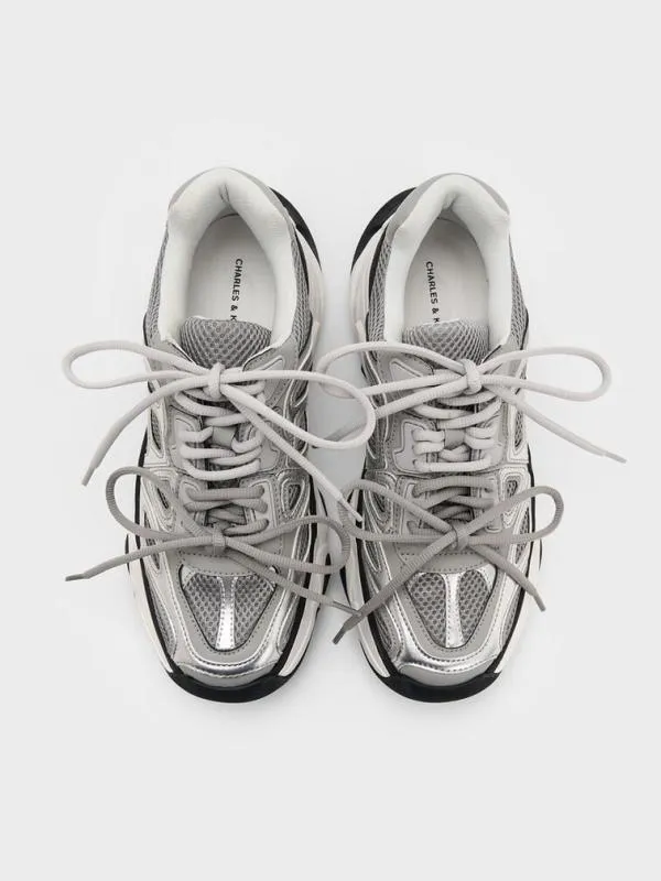 Women Gaskell Metallic Mesh Chunky Sneakers 8211 Grey CHARLES and KEITH Sneakers