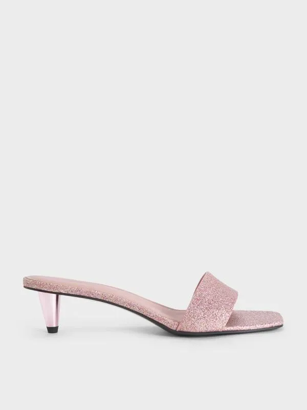 Women Glittered ConeHeel Mules 8211 Pink CHARLES and KEITH Heels