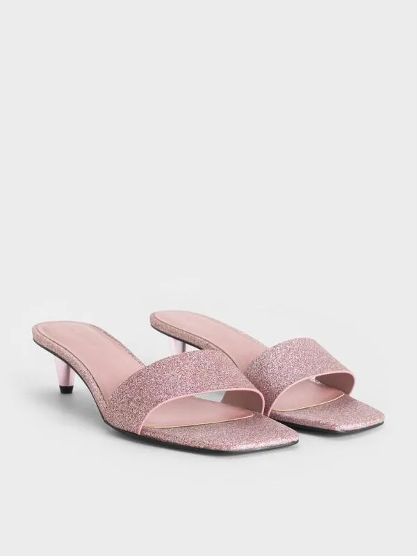 Women Glittered ConeHeel Mules 8211 Pink CHARLES and KEITH Heels