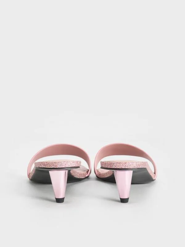 Women Glittered ConeHeel Mules 8211 Pink CHARLES and KEITH Heels