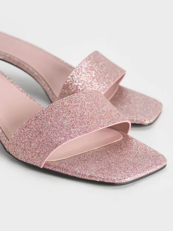 Women Glittered ConeHeel Mules 8211 Pink CHARLES and KEITH Heels