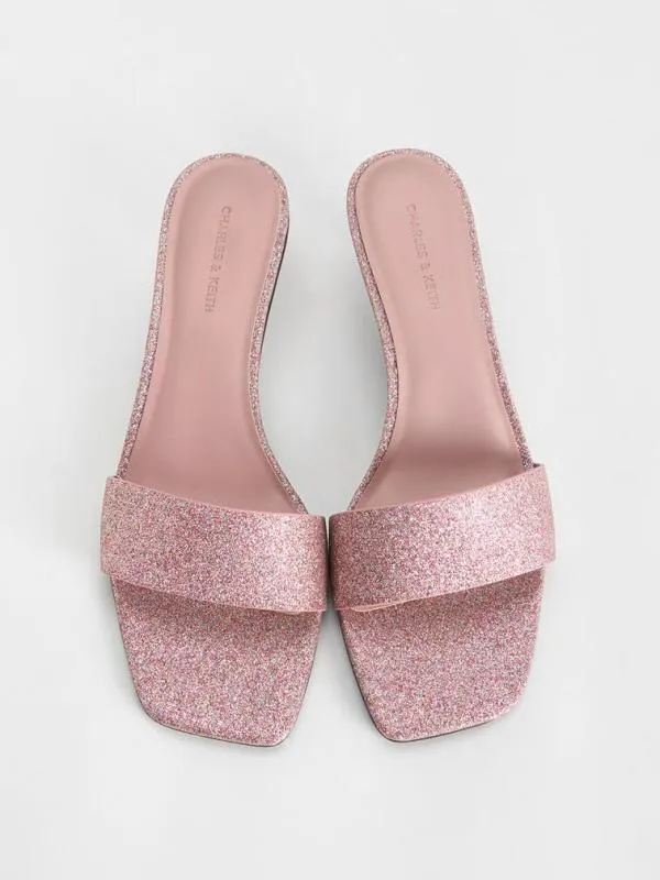 Women Glittered ConeHeel Mules 8211 Pink CHARLES and KEITH Heels