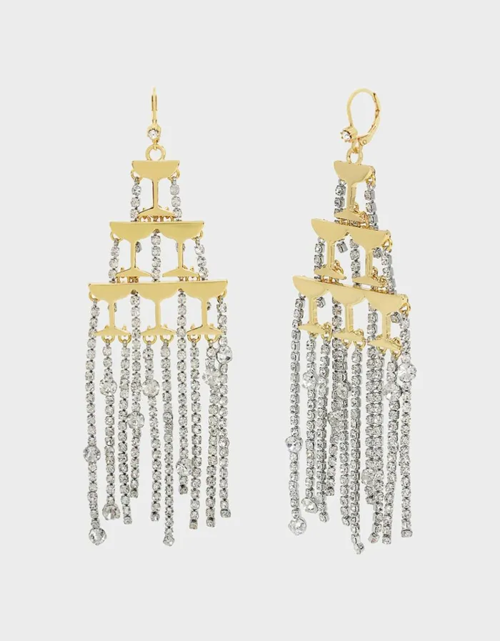 Women GOING ALL OUT CHAMPAGNE CHANDELIER EARRINGS RHINESTONE Betsey Johnson