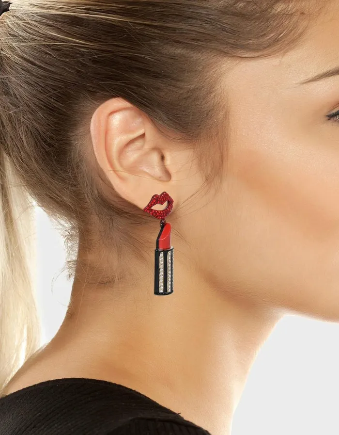 Women GOING ALL OUT LIPSTICK DROP EARRINGS RED Betsey Johnson