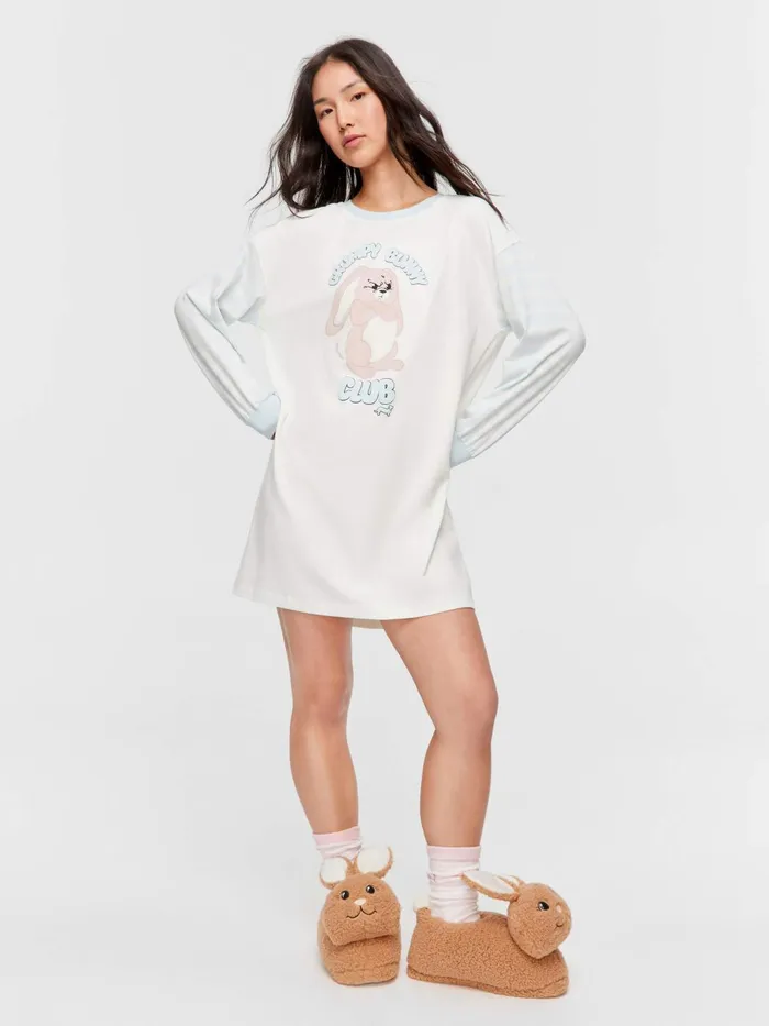 Women Grumpy Bunny Long Sleeve Sleep Tee Cream Peter Alexander Nighties