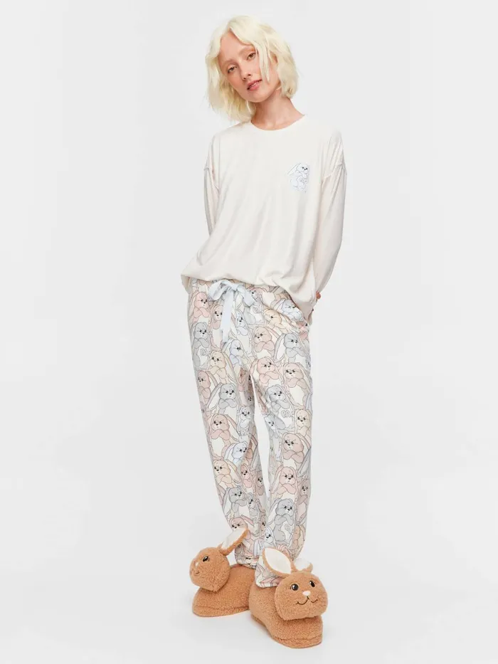 Women Grumpy Bunny Tapered Leg Plush Pj Pant Multi Peter Alexander Pants