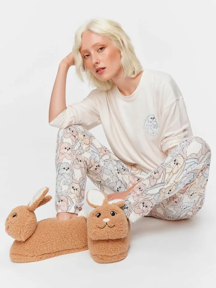 Women Grumpy Bunny Tapered Leg Plush Pj Pant Multi Peter Alexander Pants